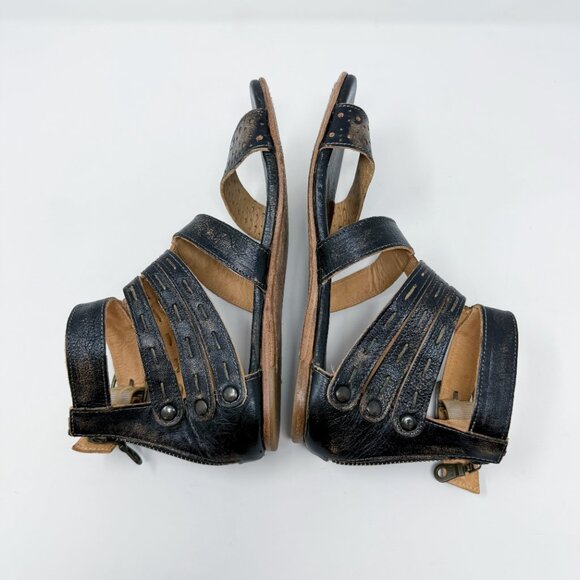 Bed Stu Black Leather Flat Gladiator Sandals Women's 7 Back Zip Made in Mexico - Picture 5 of 10
